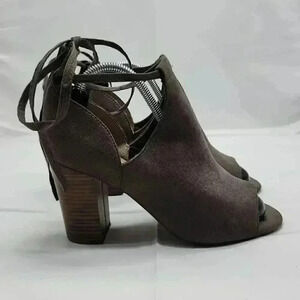 BC Women's Suede Peep Toe Wrap Around Ankle Tie Heeled Boots Gray Size 6.5